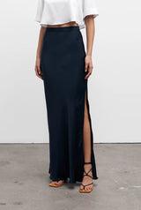 Hana long silk skirt Midnight blue