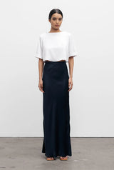 Hana long silk skirt Midnight blue