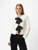 Parvi sateen bow cardigan white sand